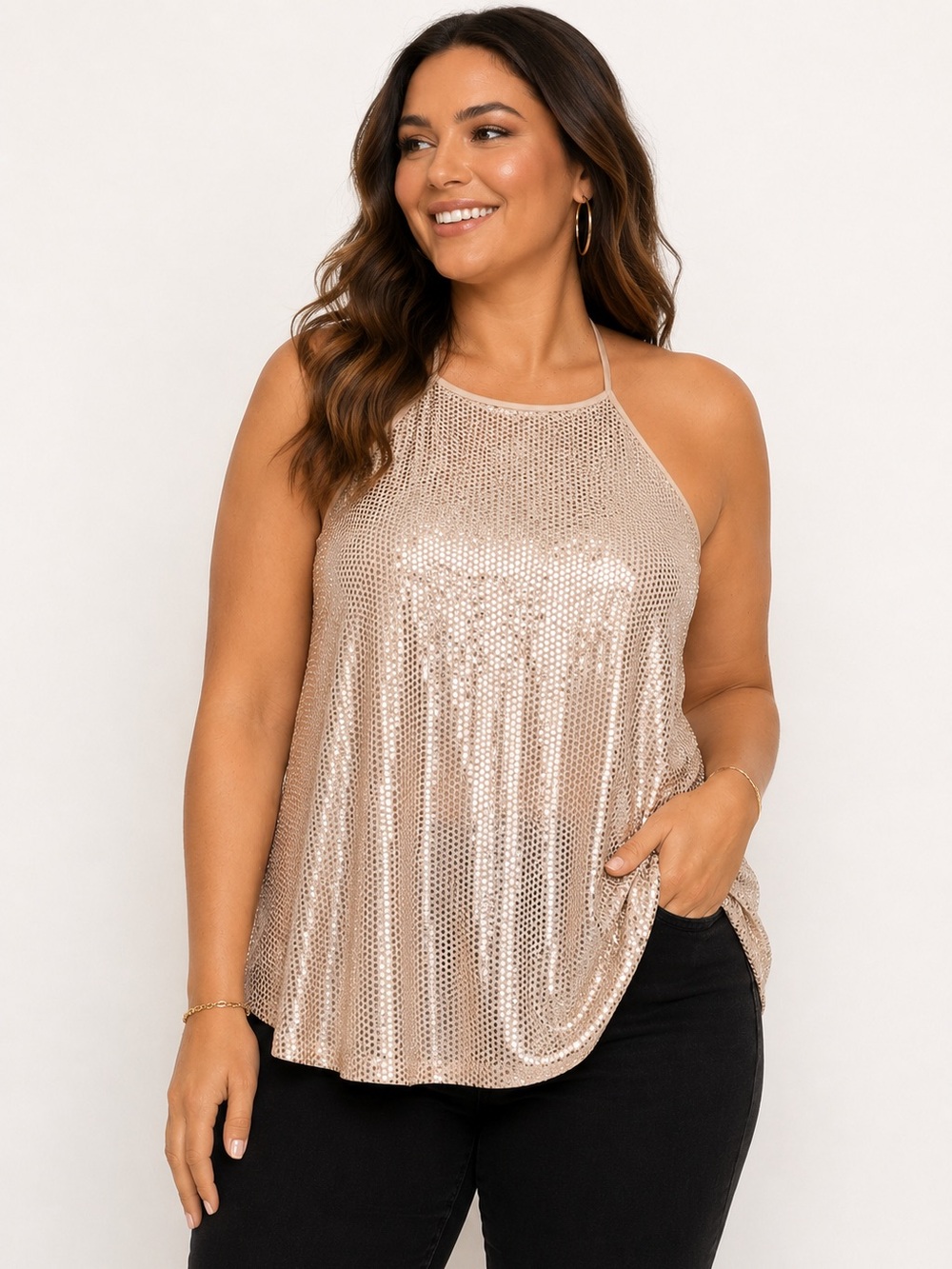 Torrid Champagne Sequin Swing Tank Top Size 00 Party Holiday Cami